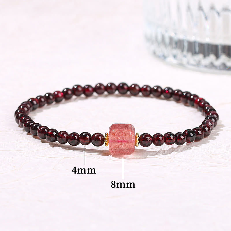 Buddha Stones Garnet Cinnabar PiXiu Strawberry Quartz Square Bead Protection Bracelet Bracelet BS 14