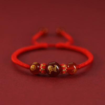 Buddha Stones Handmade Red Agate Chinese Zodiac Red String Braided Protection Bracelet Bracelet BS Red Agate Chinese Zodiac-Horse