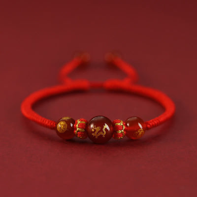 Buddha Stones Handmade Red Agate Chinese Zodiac Red String Braided Protection Bracelet Bracelet BS Red Agate Chinese Zodiac-Dragon