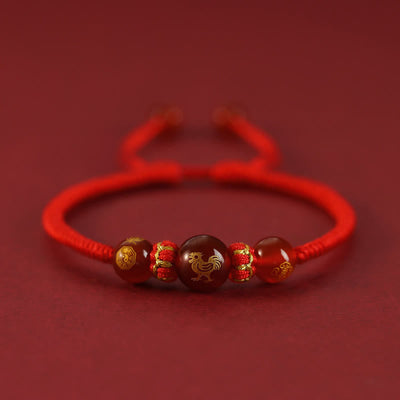 Buddha Stones Handmade Red Agate Chinese Zodiac Red String Braided Protection Bracelet Bracelet BS Red Agate Chinese Zodiac-Rooster