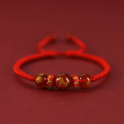 Buddha Stones Handmade Red Agate Chinese Zodiac Red String Braided Protection Bracelet Bracelet BS Red Agate Chinese Zodiac-Dog