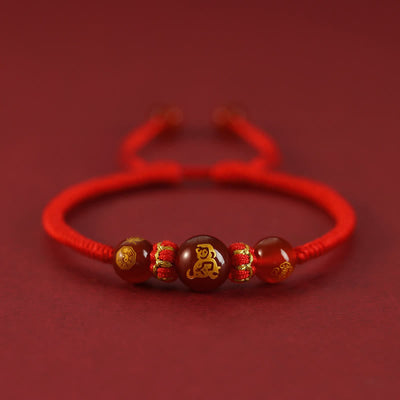 Buddha Stones Handmade Red Agate Chinese Zodiac Red String Braided Protection Bracelet Bracelet BS Red Agate Chinese Zodiac-Monkey