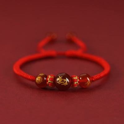 Buddha Stones Handmade Red Agate Chinese Zodiac Red String Braided Protection Bracelet Bracelet BS Red Agate Chinese Zodiac-Rabbit