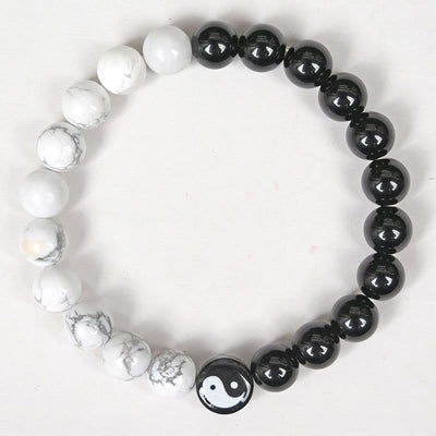Foviel Natürliche Obsidian Weiß Türkis Yinyang Tai Chi Kraft Armband