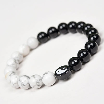Foviel Natürliche Obsidian Weiß Türkis Yinyang Tai Chi Kraft Armband
