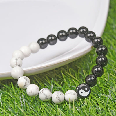 Foviel Natürliche Obsidian Weiß Türkis Yinyang Tai Chi Kraft Armband