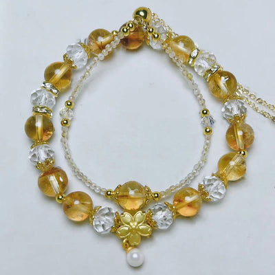 Buddha Stones Natural Citrine Glass Beads Flower Multiple Layers Prosperity Bracelet - image 3