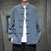 Foviel Solid Color Frog-button Tang Suit Cotton Linen Men's Jacket Shirt With Pockets