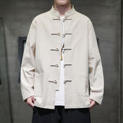 Foviel Solid Color Frog-button Tang Suit Cotton Linen Men's Jacket Shirt With Pockets