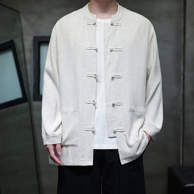 Buddha Stones Casual Plain Color Frog-button Linen Men's Jacket Shirt With Pockets - image 15
