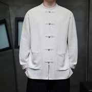 Foviel Casual Plain Color Frog-button Linen Men's Jacket Shirt With Pockets