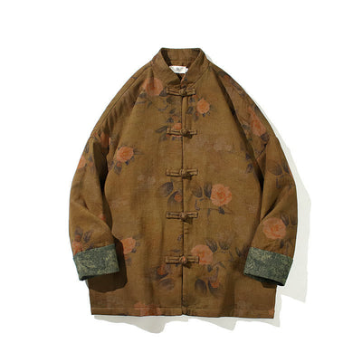Buddha Stones Leaves Flower Frog-button Tang Suit Cotton Men's Jacket Shirt - image 20