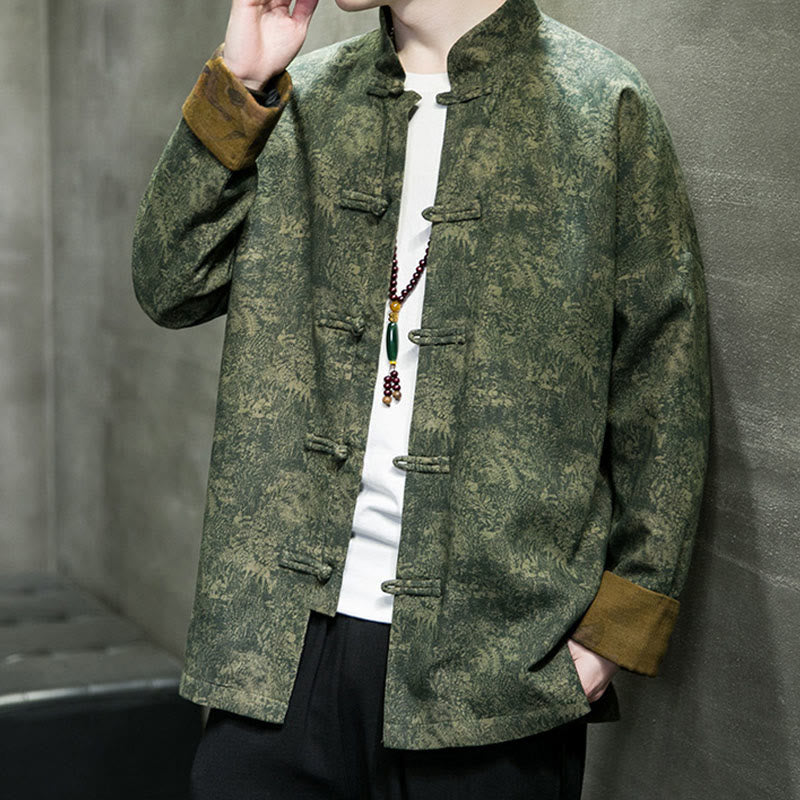 Buddha Stones Leaves Flower Frog-button Tang Suit Cotton Men's Jacket Shirt - image 6