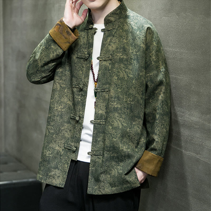 Buddha Stones Leaves Flower Frog-button Tang Suit Cotton Men's Jacket Shirt - image 4
