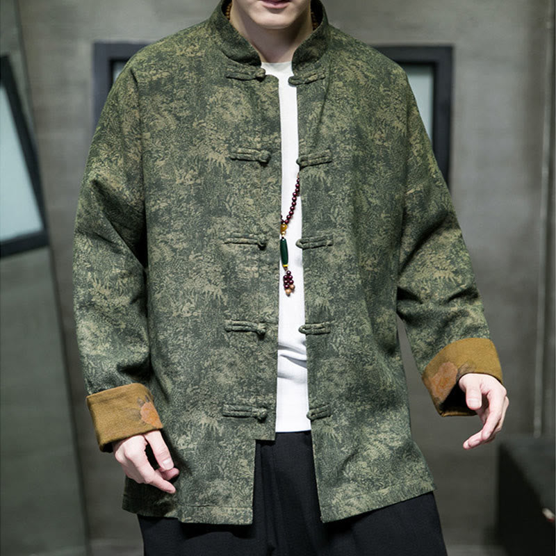 Buddha Stones Leaves Flower Frog-button Tang Suit Cotton Men's Jacket Shirt - image 5