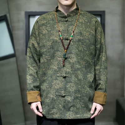 Buddha Stones Leaves Flower Frog-button Tang Suit Cotton Men's Jacket Shirt - image 7