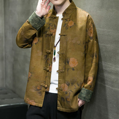 Buddha Stones Leaves Flower Frog-button Tang Suit Cotton Men's Jacket Shirt - image 15