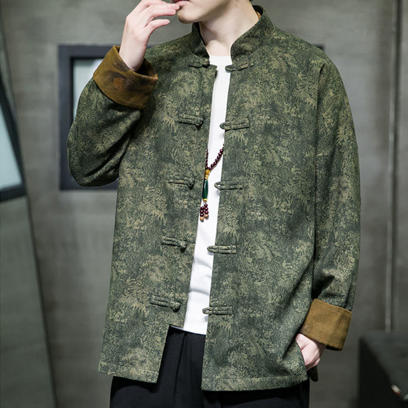 Buddha Stones Leaves Flower Frog-button Tang Suit Cotton Men's Jacket Shirt - image 3