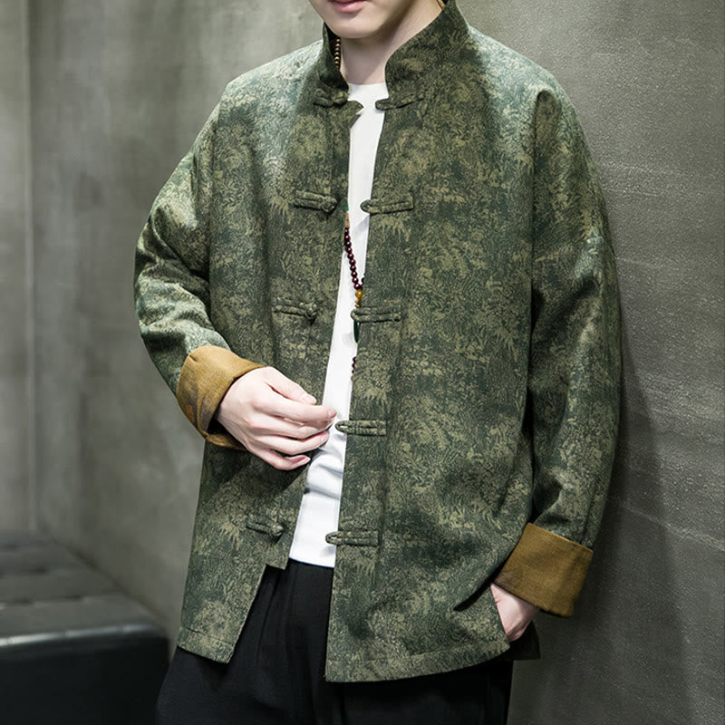 Buddha Stones Leaves Flower Frog-button Tang Suit Cotton Men's Jacket Shirt - image 2