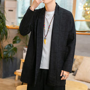 Foviel Fall Simple Loose Plain Linen Blend Men's Mid-length Coat Clothing