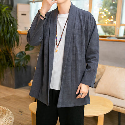 Buddha Stones Fall Simple Loose Plain Linen Blend Men's Mid-length Coat Clothing - LightSlateGray - US/UK/AU42，EU52 (3XL) - image 0