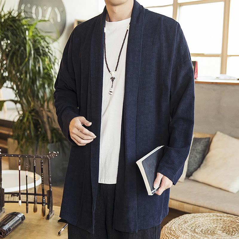 Manteau mi-long décontracté en coton et lin pour homme Foviel, collection automne