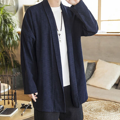 Manteau mi-long décontracté en coton et lin pour homme Foviel, collection automne