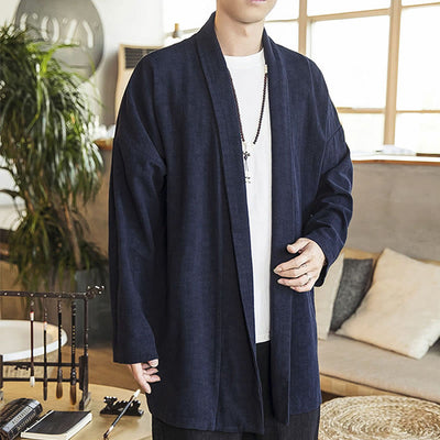 Manteau mi-long décontracté en coton et lin pour homme Foviel, collection automne