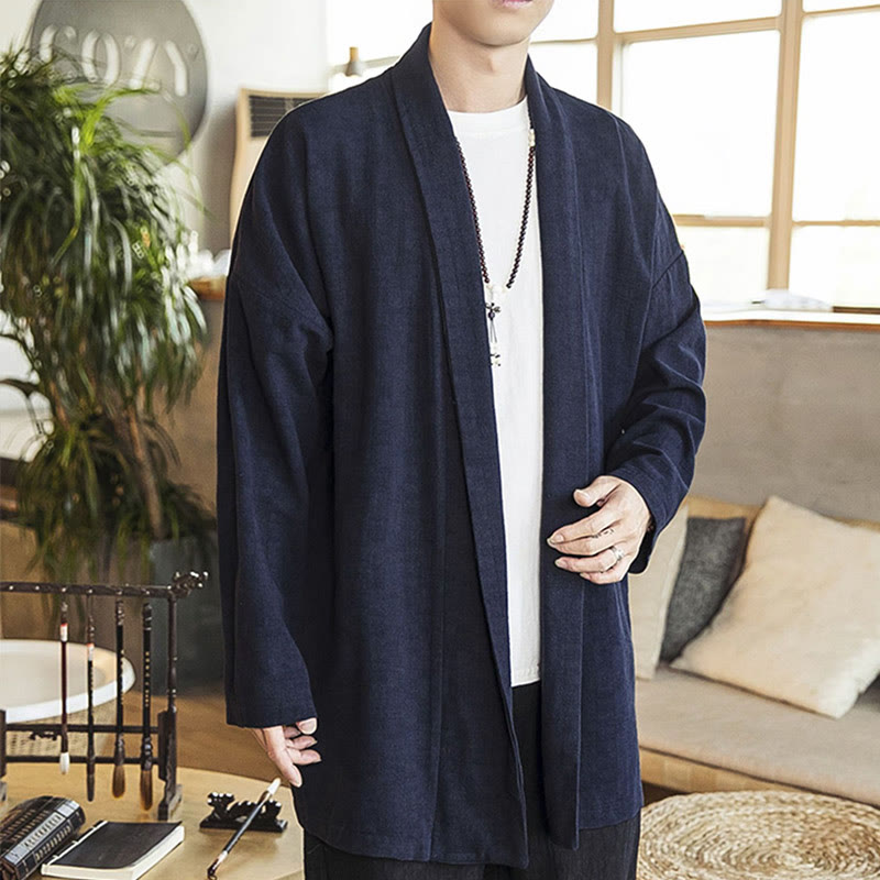 Manteau mi-long décontracté en coton et lin pour homme Foviel, collection automne