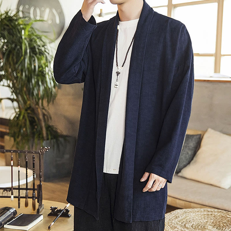 Manteau mi-long décontracté en coton et lin pour homme Foviel, collection automne