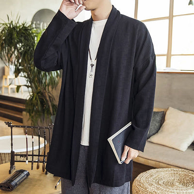 Manteau mi-long décontracté en coton et lin pour homme Foviel, collection automne