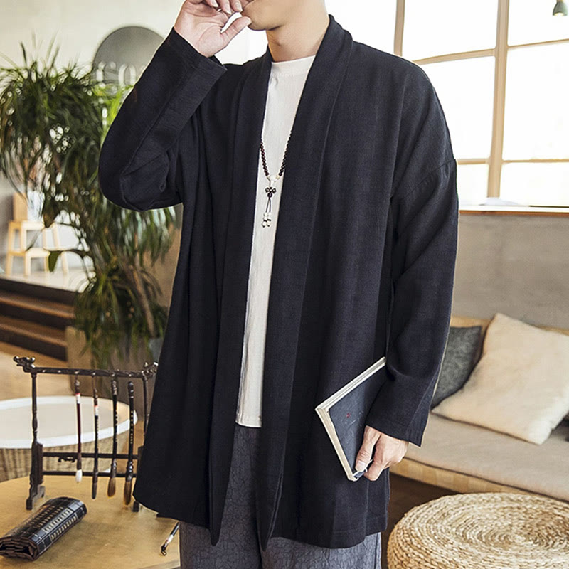 Manteau mi-long décontracté en coton et lin pour homme Foviel, collection automne