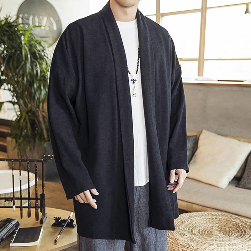 Manteau mi-long décontracté en coton et lin pour homme Foviel, collection automne