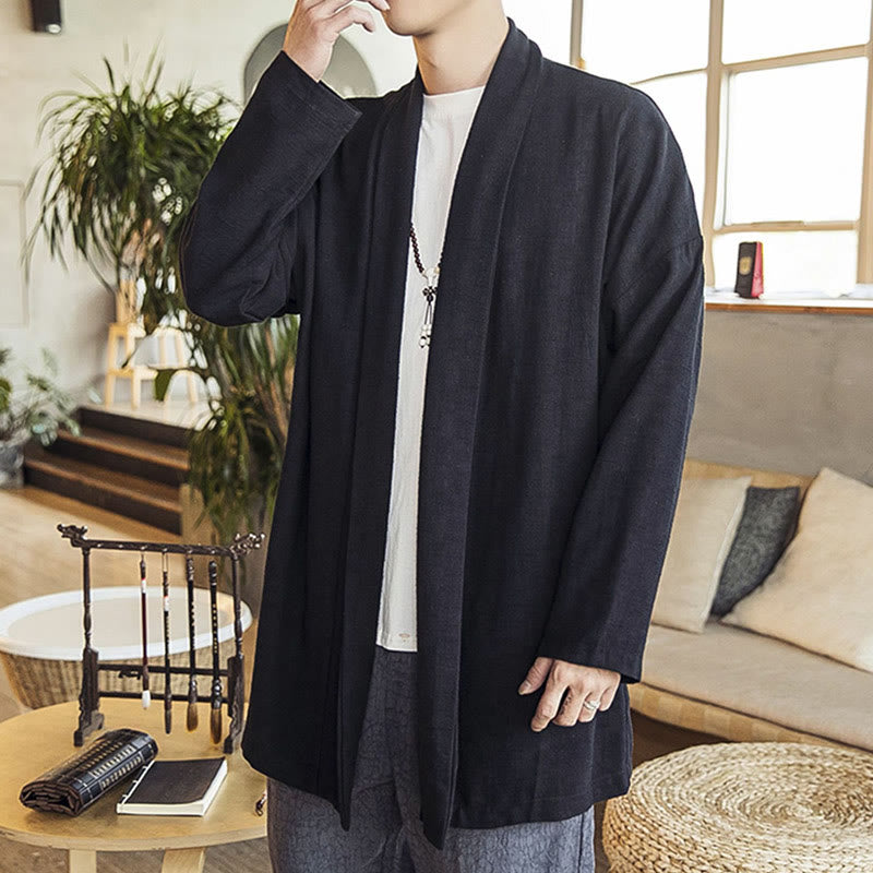 Manteau mi-long décontracté en coton et lin pour homme Foviel, collection automne