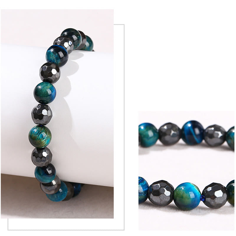 Foviel 2Pcs Hematite Tiger Eye Blue Tiger Eye Powerful Bracelet Set