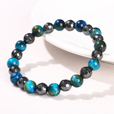 Foviel 2Pcs Hematite Tiger Eye Blue Tiger Eye Powerful Bracelet Set