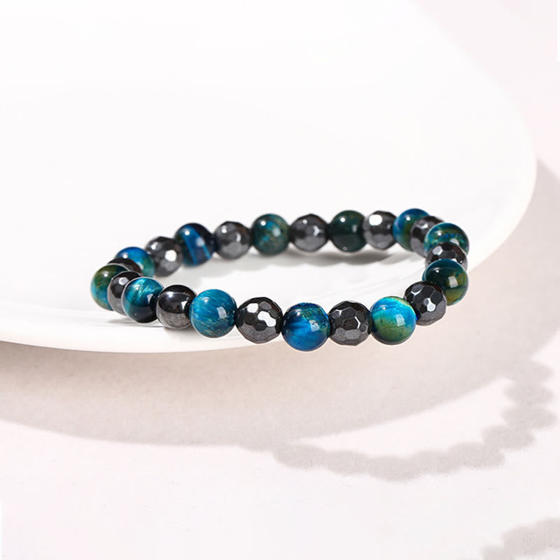 Foviel 2Pcs Hematite Tiger Eye Blue Tiger Eye Powerful Bracelet Set