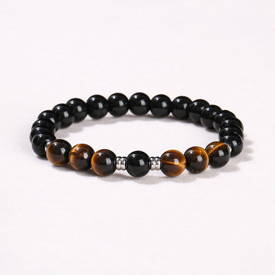 Foviel 2Pcs Hematite Tiger Eye Blue Tiger Eye Powerful Bracelet Set