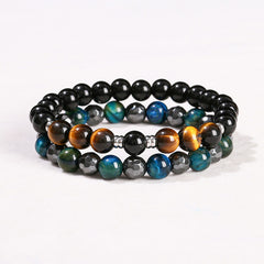 Foviel 2Pcs Hematite Tiger Eye Blue Tiger Eye Powerful Bracelet Set
