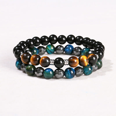 Foviel 2Pcs Hematite Tiger Eye Blue Tiger Eye Powerful Bracelet Set