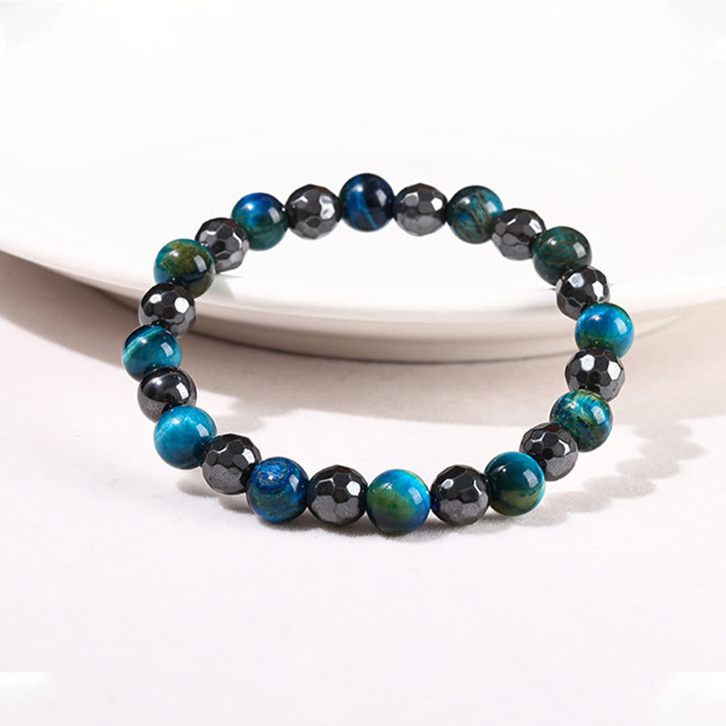 Foviel 2Pcs Hematite Tiger Eye Blue Tiger Eye Powerful Bracelet Set