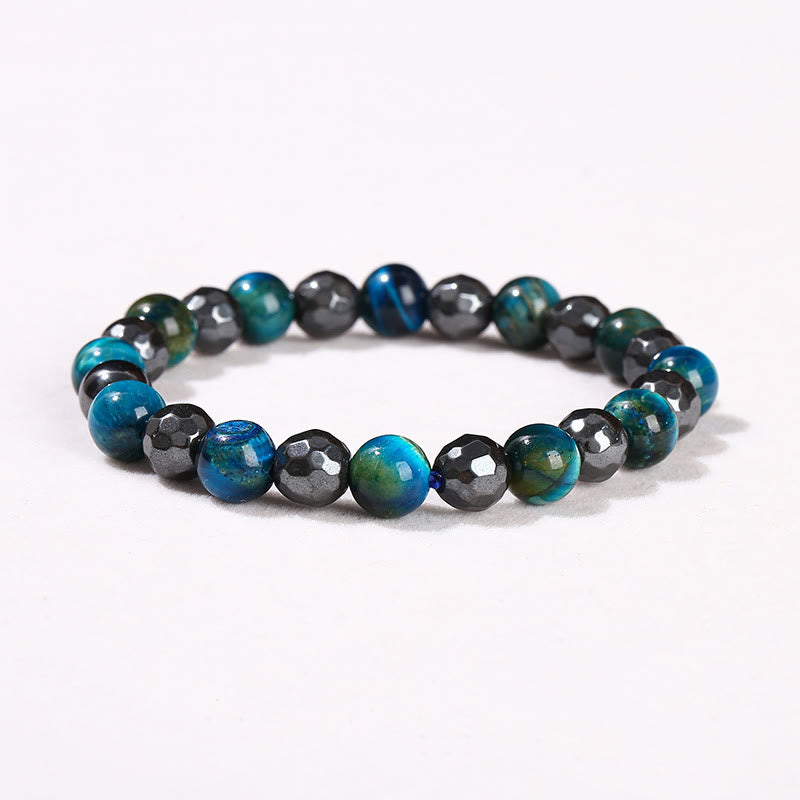Foviel 2Pcs Hematite Tiger Eye Blue Tiger Eye Powerful Bracelet Set
