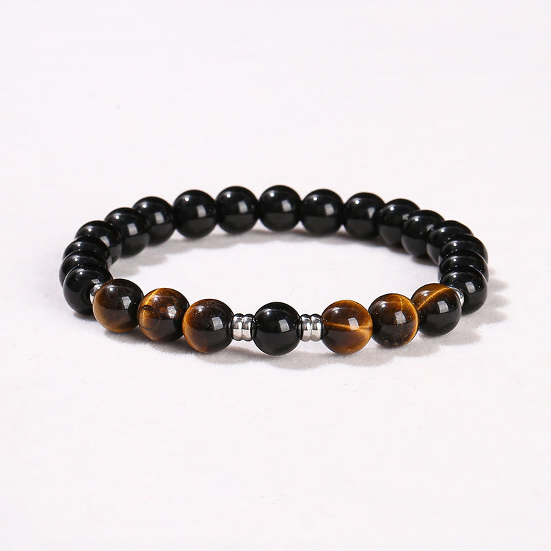 Foviel 2Pcs Hematite Tiger Eye Blue Tiger Eye Powerful Bracelet Set