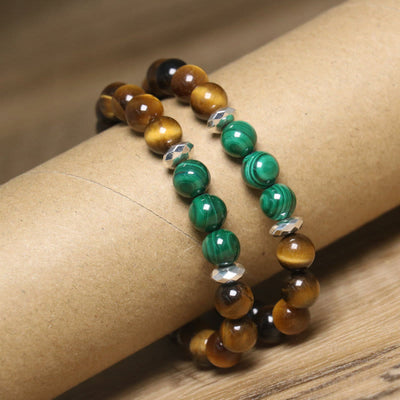 Bracelet de courage Foviel en œil-de-tigre et œil-de-tigre vert