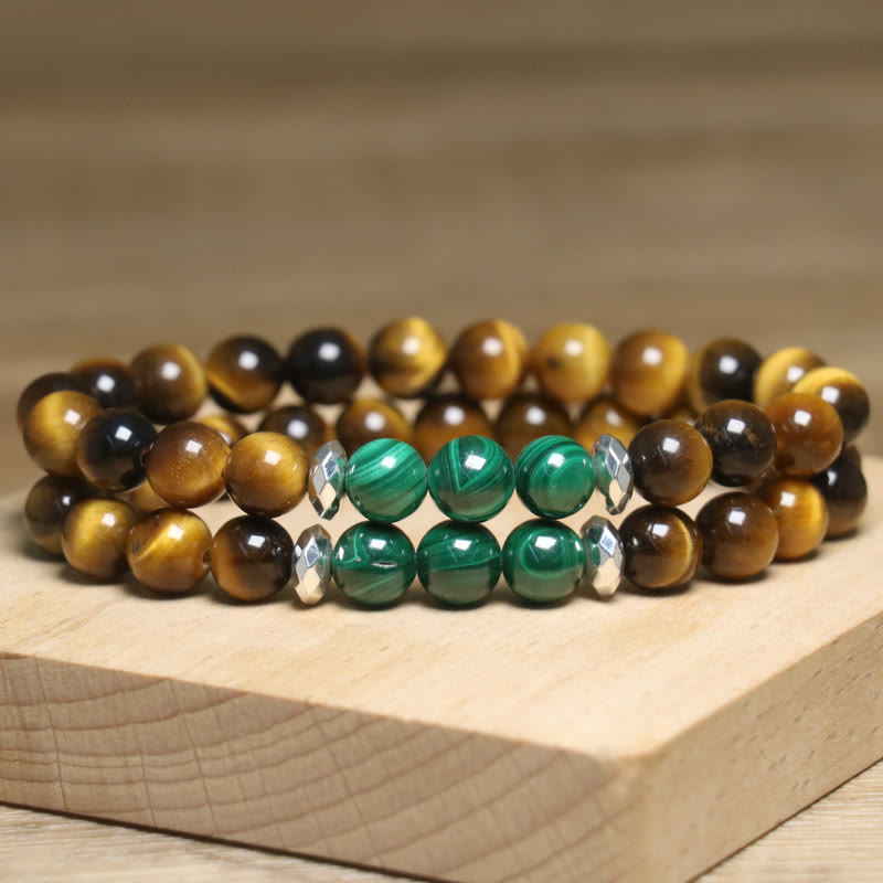 Bracelet de courage Foviel en œil-de-tigre et œil-de-tigre vert
