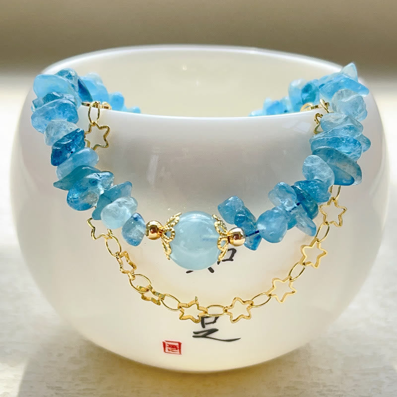 Foviel Aquamarine Gravel Design Star Healing Magnetic Buckle Bracelet