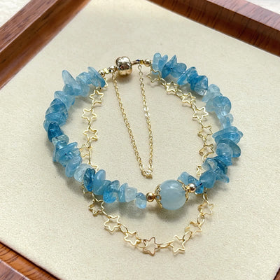 Foviel Aquamarine Gravel Design Star Healing Magnetic Buckle Bracelet