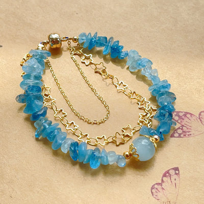 Foviel Aquamarine Gravel Design Star Healing Magnetic Buckle Bracelet