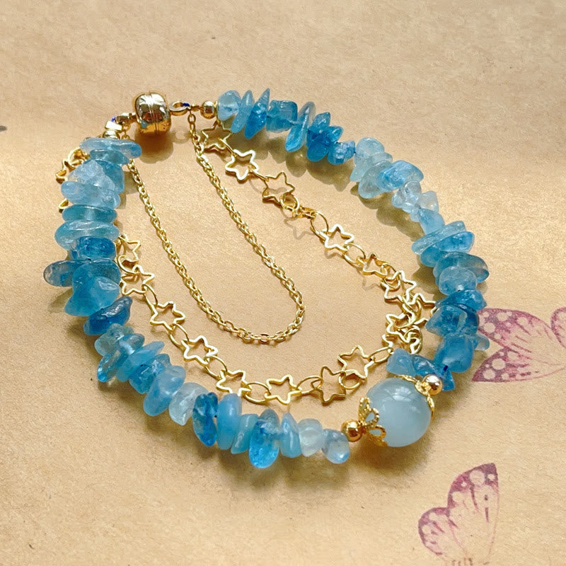 Foviel Aquamarine Gravel Design Star Healing Magnetic Buckle Bracelet