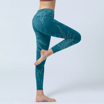 Buddha Stones Blue Koi Fish Flowing Waves Print Gym Leggings Women's Yoga Pants - image 4